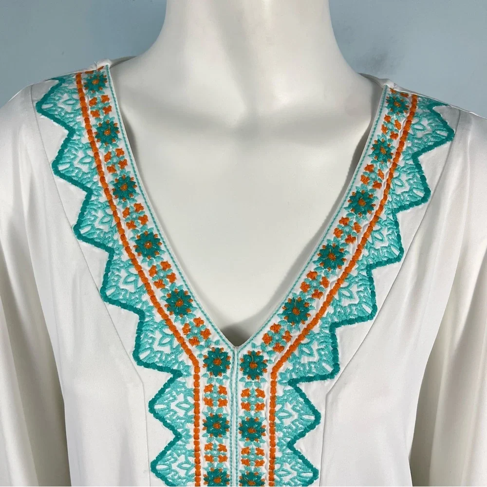 Cabana Life Cayman Kaftan Tunic Swim Cover‎ Up Size S /M White Embroidered